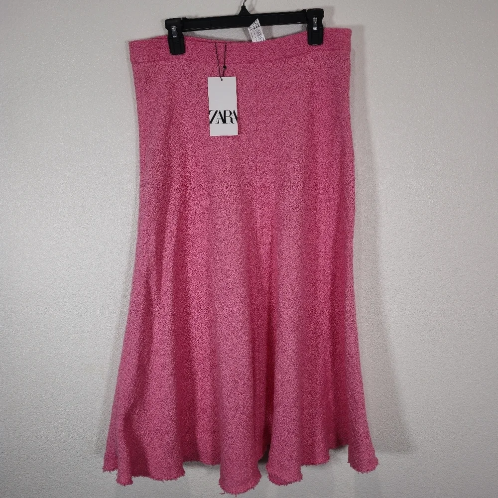 New Zara Long Textured A Line Barbie Pink Maxi Flounce Skirt 2929/469  Size XL‎ - Picture 4 of 12